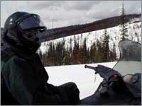 Snowmobile access to forested area near snowpack-sampling site at Granite Pass, Mont.