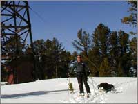 Worker hauls snowpack samples away from site at Kings Hill, Mont.