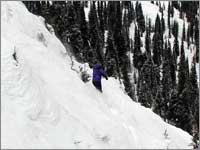 Steep alpine terrain above snowpack-sampling site at Big Mountain, Mont.