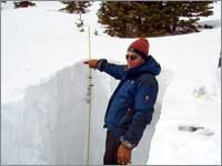 Snowpack measuremants are taken in snowpit near Loveland Pass, Colo.