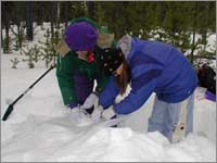 Workers prepare snowpack-sampling pit West Yellowstone, Mont.
